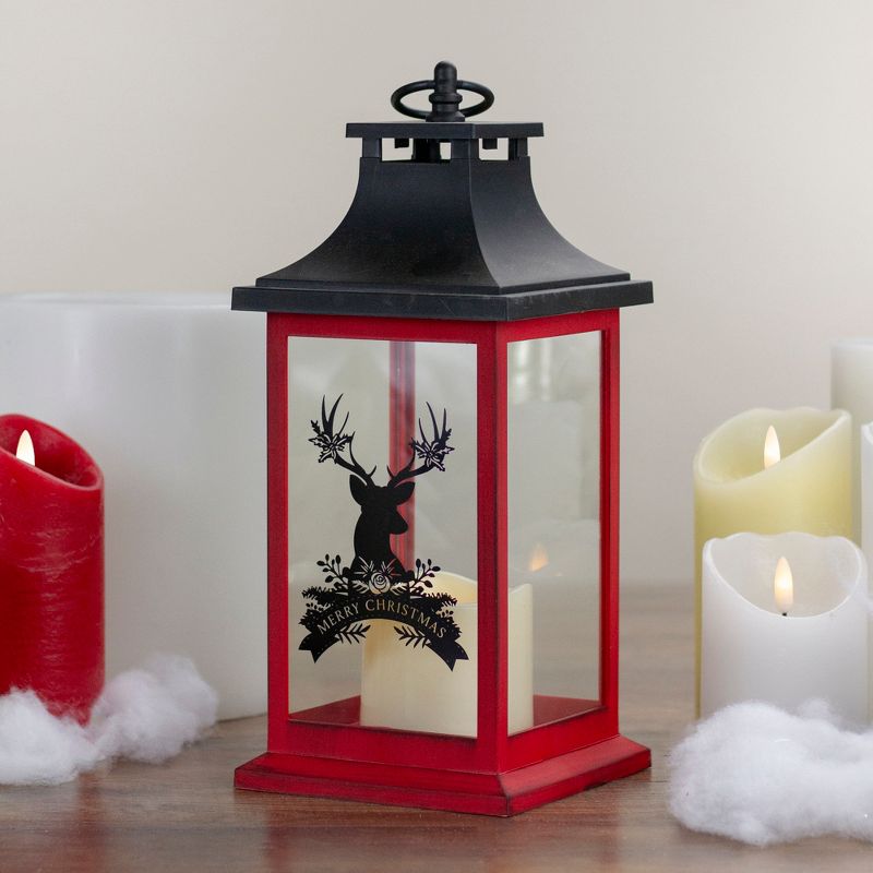 Northlight 12" Red and Black LED Candle With Deer Christmas Lantern, 2 of 6