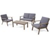 ONWITH Temecula Outdoor Acacia Wood 4-Seater Chat Set_Loveseat&Coffee Table&2 Club Chairs - 3 of 4