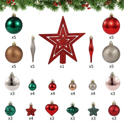 72Pcs Xmas Hanging Balls Ornaments Christmas Tree Decorations for New Year Party Home Holiday Decoration, Multi-Styles