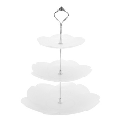 Unique Bargains 3 Tier Dessert Cupcake Stand Flower Shape Cup Cake Holder Tower White Silver Tone