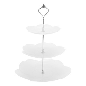 Unique Bargains 3 Tier Dessert Cupcake Stand Flower Shape Cup Cake Holder Tower White Silver Tone - 1 of 4