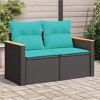 vidaXL Patio Sofa Black Poly Rattan with Cushions/Storage - 2-Seater Outdoor Loveseat, Modular Design - 2 of 4