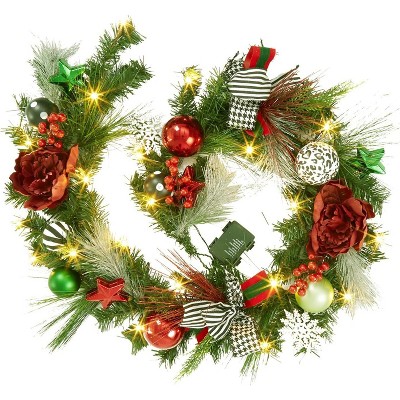 TackView 6ft Christmas Garland, Pre-Lit Xmas Garland with Lights, Christmas Garland with Pine Cones, Ball Ornaments for Fireplace Mantle Decor