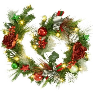 TackView 6ft Christmas Garland, Pre-Lit Xmas Garland with Lights, Christmas Garland with Pine Cones, Ball Ornaments for Fireplace Mantle Decor - 1 of 4