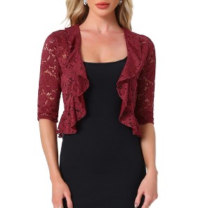 Allegra K Women's Evening Wedding Half Sleeve Ruffle Hem Elegant Lace Cardigan - 1 of 4