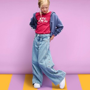 Girls' Side Embroidered Super Wide Leg Jeans - Cat & Jack™ - Light