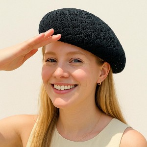 Anna-Kaci Women's Lightweight Crochet Beret Hat with Open Knit Design and Soft Slouchy Fit - 1 of 4