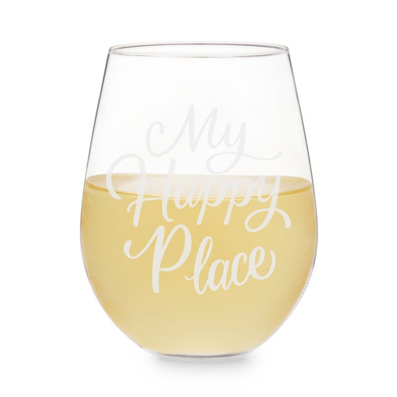 Twine My Happy Place, Etched Stemless Wine Glass, Fun Wine Gifts, Clear Finish, 2 of 3