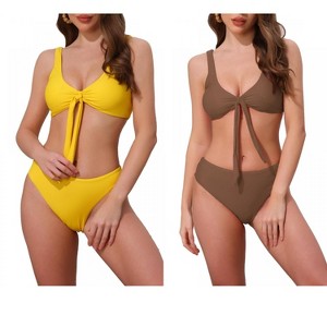 INSPIRE CHIC Women's Lace Up Decoration Push Up Wide Strap Top Triangle Bottom Swimwear Bathing Bikini Suits 2 Sets - 1 of 4