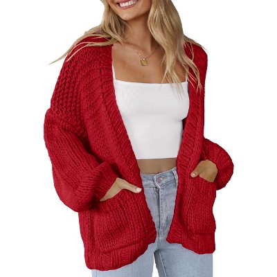 Womens Sweater Cardigan Open Front Pocket Cardigan Knit Sweater Tops