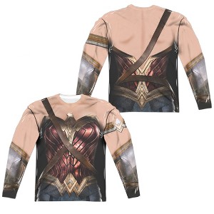 Men's Justice League Movie Wonder Woman Uniform (Front Back Print) Long Sleeve Costume T-Shirt - 1 of 4