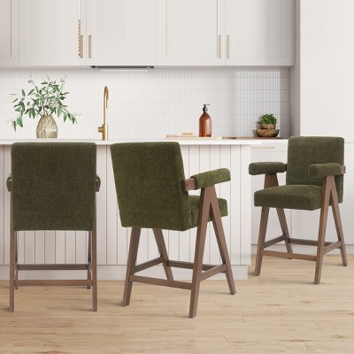 Set Of 3 Morgan 25.5" Height Upholstered Seat and Back Counter Stools With Upside Down "V" shape design Solid Wood Legs-Maison Boucle