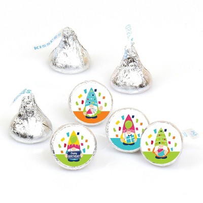 Big Dot of Happiness Gnome Birthday - Happy Birthday Party Round Candy Sticker Favors - Labels Fits Hershey’s Kisses (1 sheet of 108)