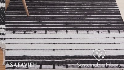 Black and White Striped Wool Cotton 4' x 6' Area Rug