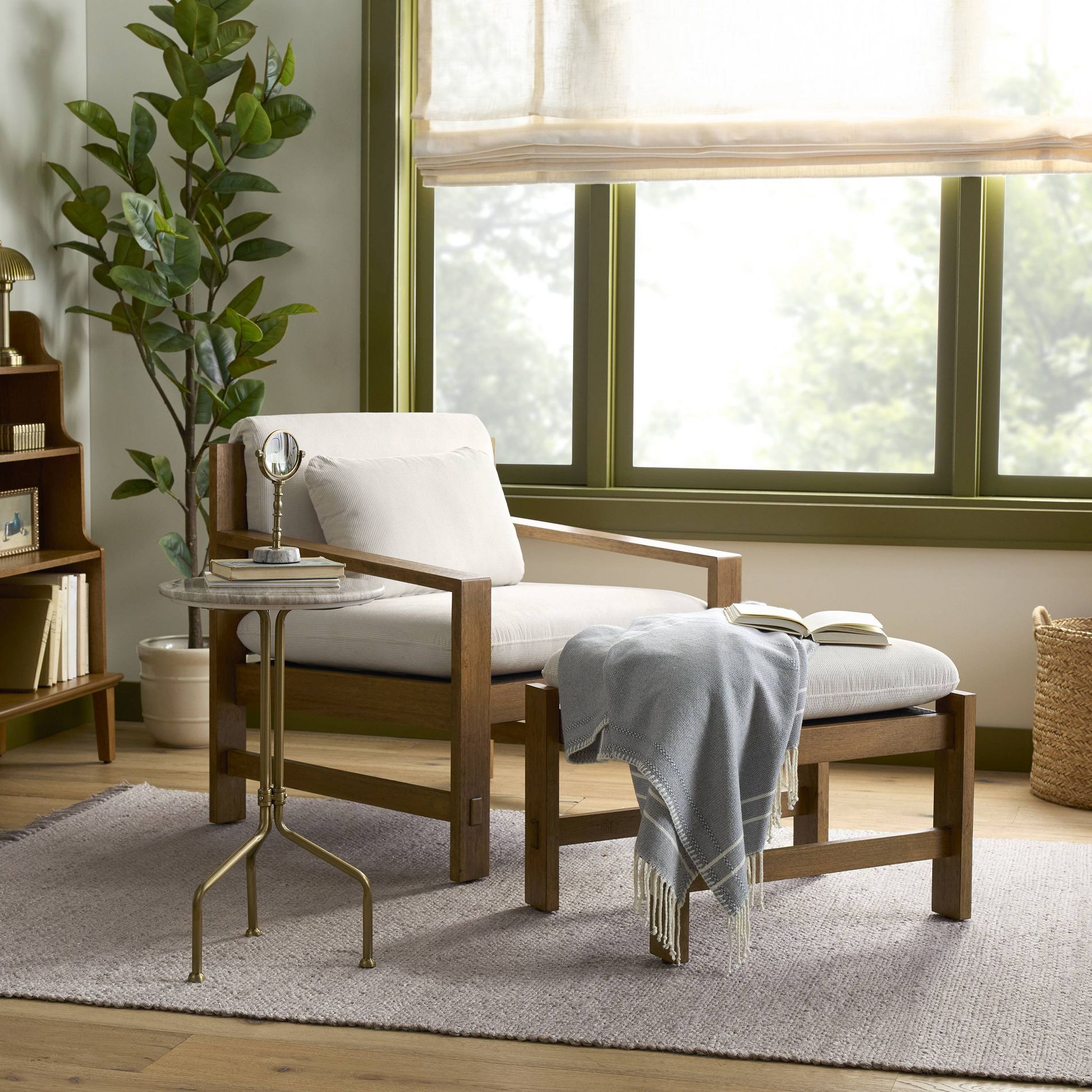 Wood Frame Ottoman with Attached Cushion - Cream - Hearth & Hand™ with Magnolia Furniture