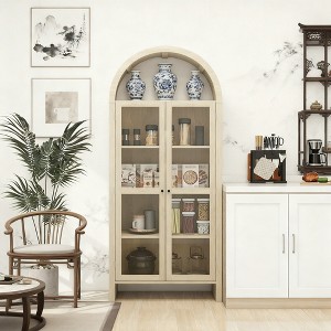 BAOURE 70.28" Arched Kitchen Pantry Cabinet, Modern Natural Farmhouse Display Storage with Acrylic Doors and Adjustable Shelves - 1 of 4