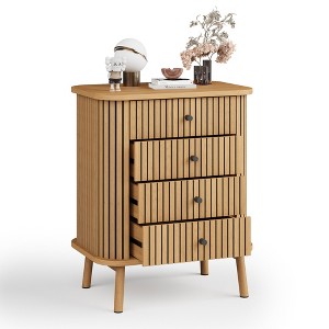 COZONY 4 Drawer Dresser, Boho Wicker Chest of Drawers with Matte Black Handles and Wood Legs for Bedroom, Living Room, Hallway - 1 of 4