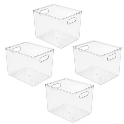 mDesign Plastic Storage Organizer Bin with Handles for Closets - Clear, Pack of 4
