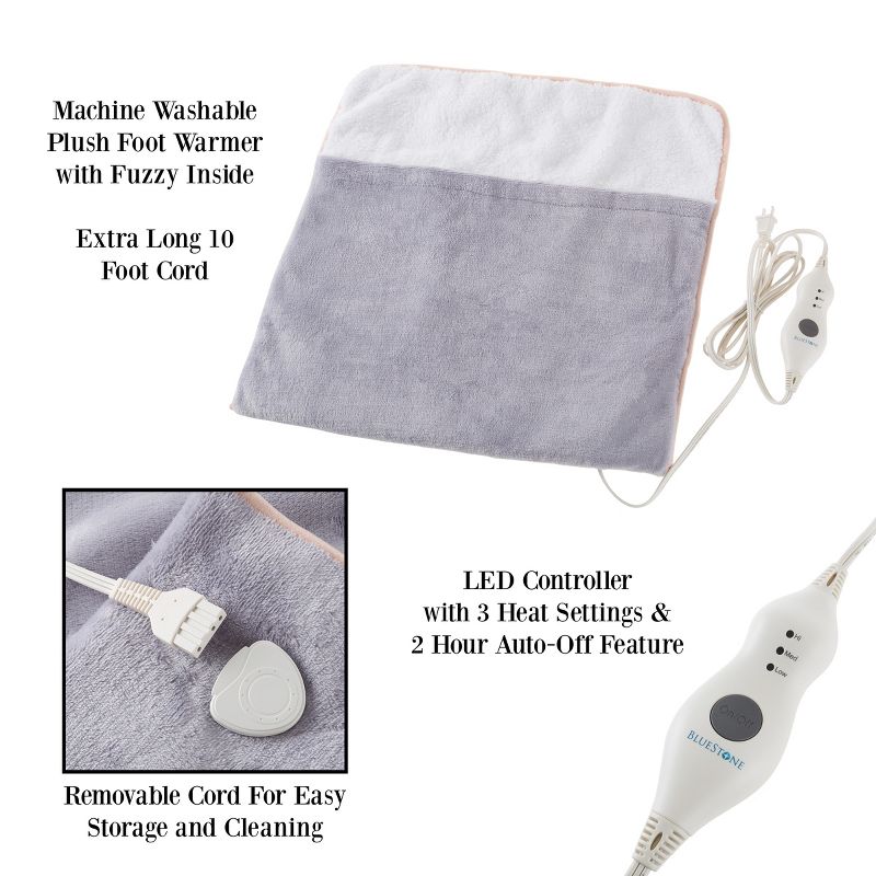 Electric Foot Warmer-Heating Pad with 3 Settings, Auto Shut Off, and Detachable Extra Long Cord-Soft Plush with Fuzzy Interior by Fleming Supply, 3 of 8
