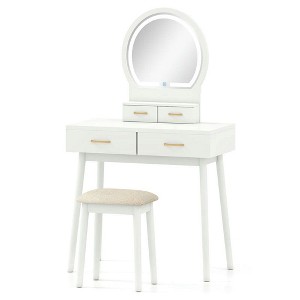Resenkos Small Makeup Vanity Set - LED Lighted Mirror, Cushioned Stool, Dressing Table - - 1 of 4