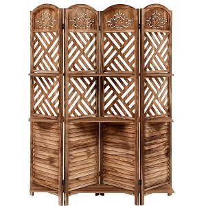 5.6FT Wooden Room Divider - 4-Panel Folding Screen w/ Pegboard & 2-Tier Shelves, Privacy Screen for Home Office/Yoga Studio - 1 of 4