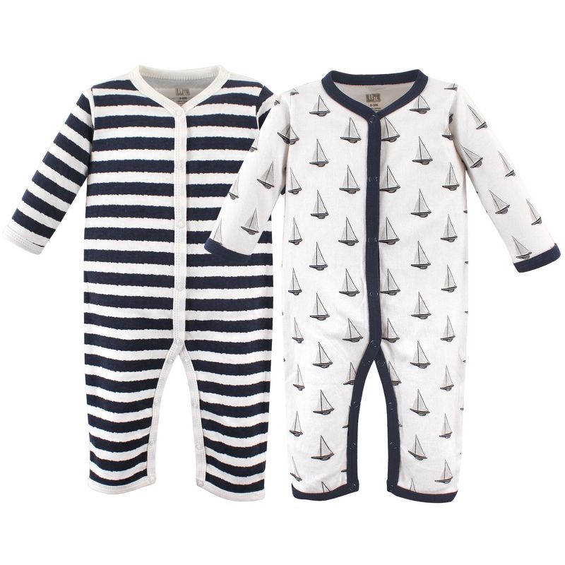 Hudson Baby Infant Boy Cotton Coveralls 2pk, Sailboat, 1 of 3
