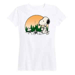 Women's - Peanuts - Campfire Snoopy and Woodstock Short Sleeve Graphic T-Shirt - 1 of 4