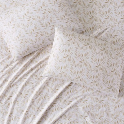King Tan Leaves Cotton Percale Sheet Set