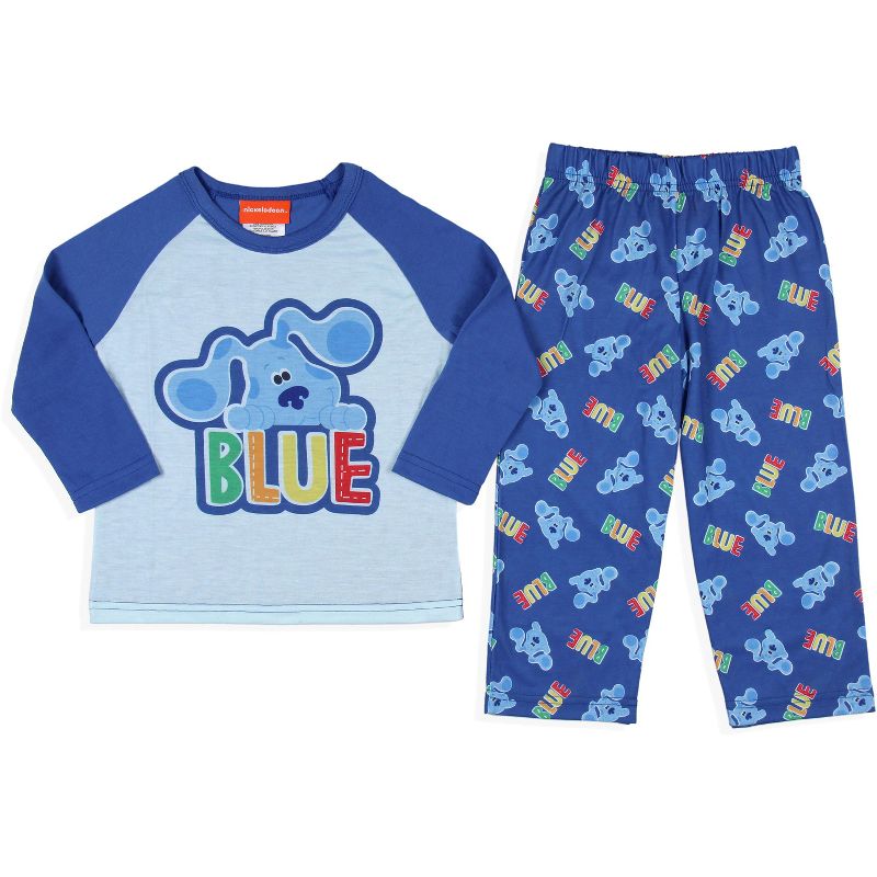 Nickelodeon Toddler Boys' Blue's Clues Sleep Raglan Shirt Pant Pajama Set Blue, 1 of 4