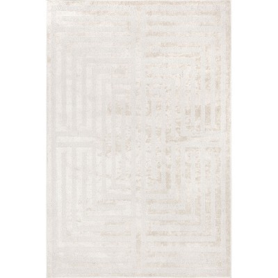 Ivory Geometric Washable Synthetic 4' x 6' Area Rug