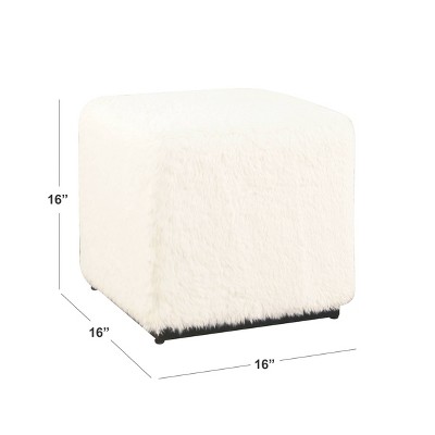 White Faux Fur Cube Ottoman with Metal Base