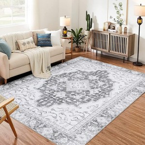Washable Area Rug Thin Vintage Print Rug, Foldable Indoor Carpet for Living Room, Bedroom - 1 of 4
