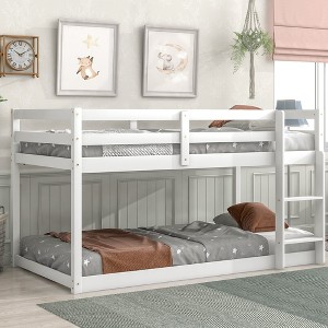 Twin Loft Bunk Bed Frame with Ladders, Pine Wood, Extra Floor Bed and Storage Space - 1 of 4