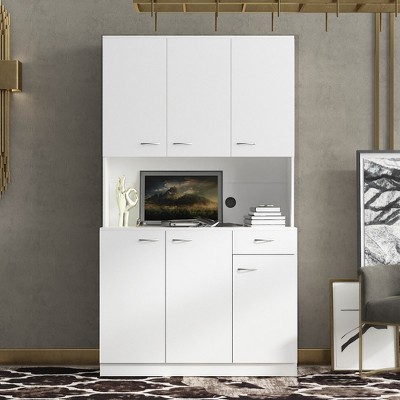 70.87" Freestanding Kitchen Pantry Cabinet With 6 Doors, Drawer, Open Shelves Versatile Buffet Cabinet, Craft Storage Cabinet