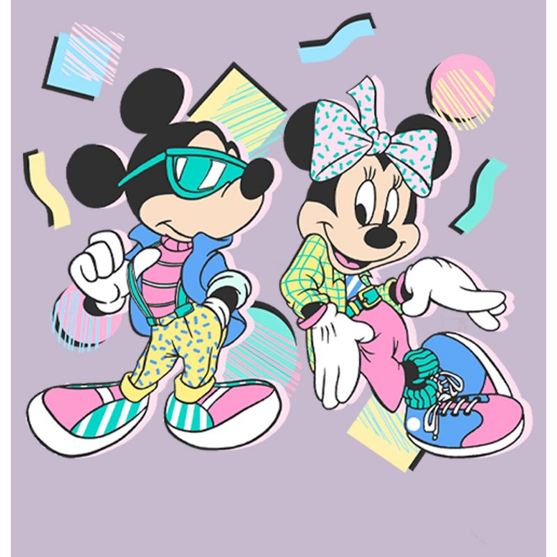 Juniors Womens Mickey & Friends 80s Minnie and Micky Mouse T-Shirt, 2 of 5