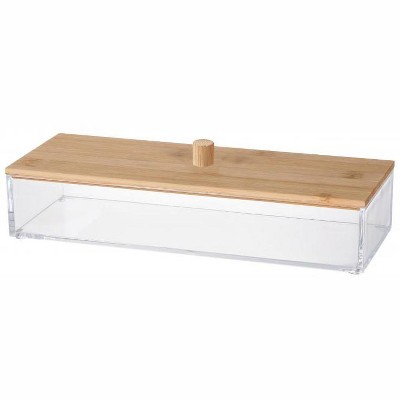 Nonslip Cosmetic Organizer with Bamboo Lid, Durable Clear Acrylic  Storage Box for Makeup, Skincare & Jewelry, Stylish Organizer for Bathroom & Vanity