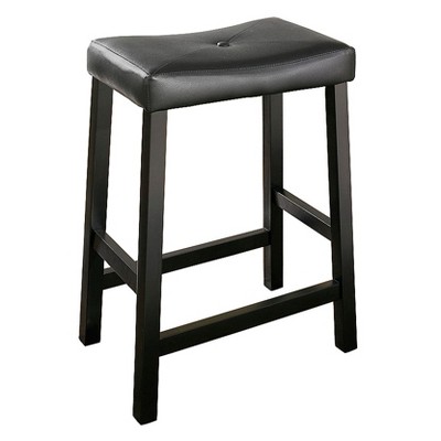 Set of 2 24" Upholstered Saddle Seat Counter Height Barstools Black - Crosley