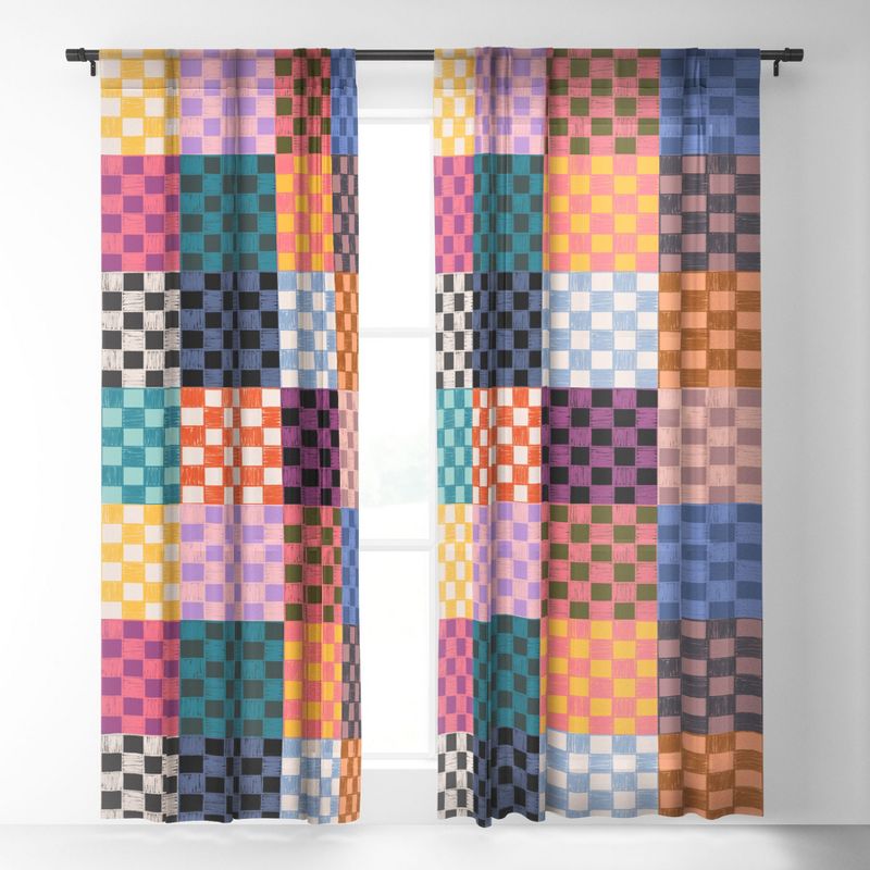 Schatzi Brown Alice Check Multi Single Panel Sheer Window Curtain - Deny Designs, 2 of 7