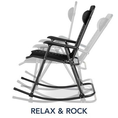 Black Steel Outdoor Zero Gravity Rocking Lounge Chair with Cushions