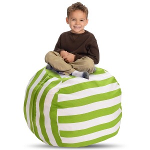 Creative QT Stuff ’n Sit XL 38’’ Bean Bag Storage Cover for Stuffed Toys, Great as Bedroom Organizer or Chair, Green/White Stripe - 1 of 4