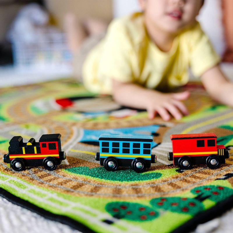 Melissa &#38; Doug Round the Rails Train Rug With 3 Linking Wooden Train Cars  (39 x 36 inches), 6 of 14
