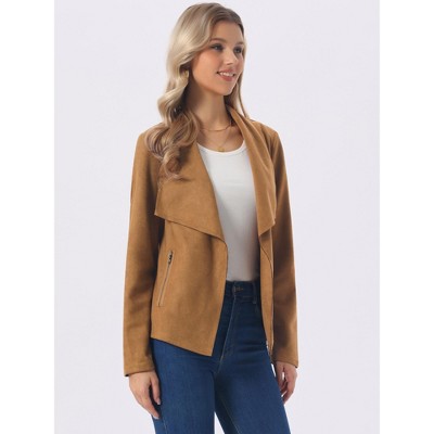 INSPIRE CHIC Women's Faux Suede Fall Winter Long Sleeve Open Front Cropped Jackets Brown X-Large — фото 2