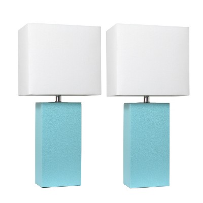 (2pk) 21" Monaco Avenue Modern Leather Table Lamp Aqua - Elegant Designs