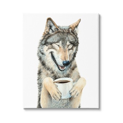 Stupell Industries Laughing Wolf with Coffee Canvas Wall Art