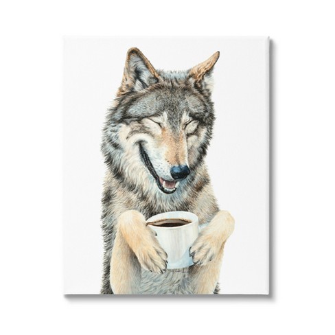 Stupell Industries Laughing Wolf with Coffee Canvas Wall Art, 24 x 30