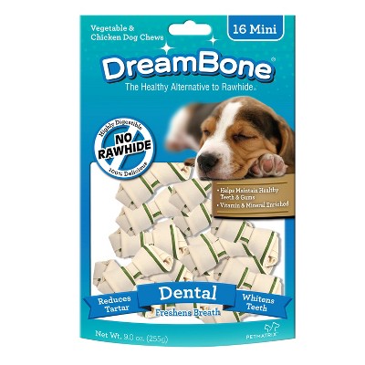 DreamBone Rawhide Free Dog Dental Vegetable and Chicken Mini Bone Dental Dog Treats - 16ct