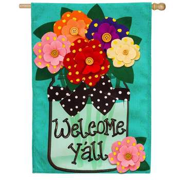 Evergreen Welcome Y'all Polka Dot Flowers Burlap House Flag- 28 x 44 Inches Outdoor Decor for Homes and Gardens
