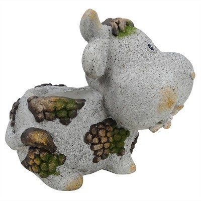 Gray Ceramic Smiling Cow Novelty Outdoor Planter with Drainage Hole