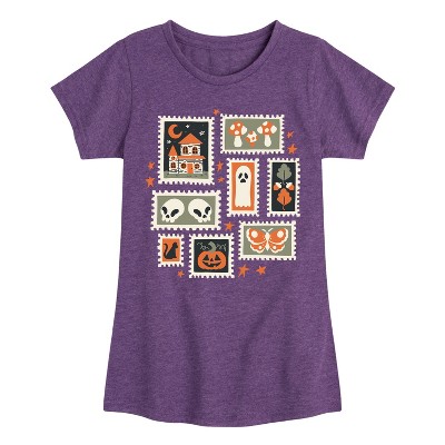 Girls' - Instant Message - Halloween Stamps -Youth Girls Short Sleeve T-Shirt Fitted Short Sleeve Graphic T-Shirt