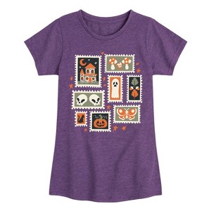 Girls' - Instant Message - Halloween Stamps -Youth Girls Short Sleeve T-Shirt Fitted Short Sleeve Graphic T-Shirt - 1 of 4